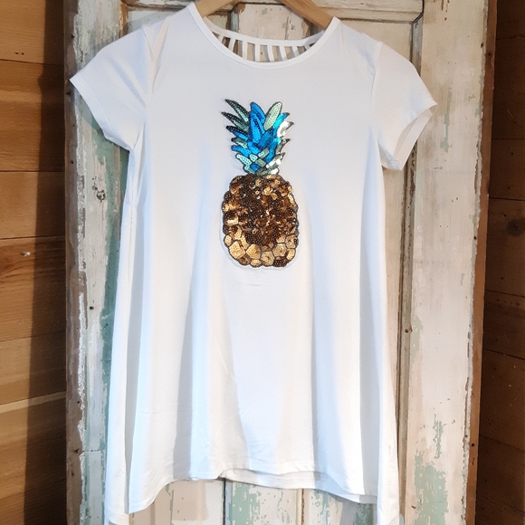 Poof Girl Pineapple Sequin Short Sleeve Top